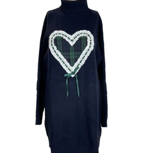 NEW TEDDY FRESH Women's Sweater Dress Knit Laced Up Size S/M Navy